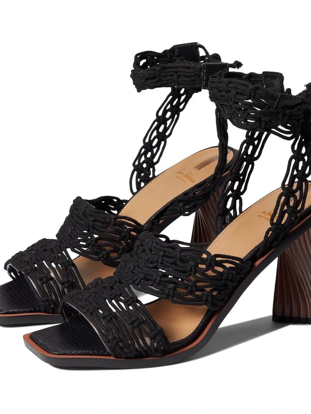 Sam Edelman Black Braided Ankle-Tie Block Heels